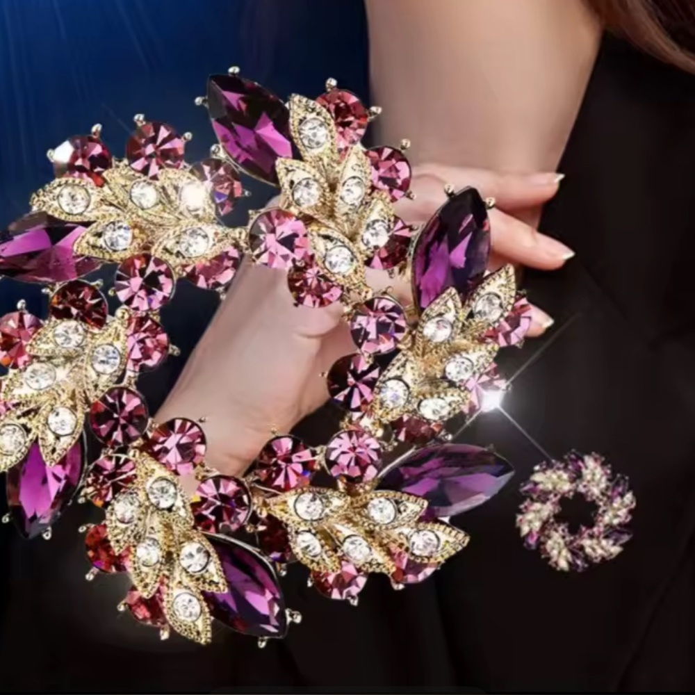 Elegant Gold and Purple Crystal Leaf Bracelet